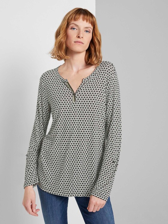 Gemustertes Henley-Shirt - Frauen - dark rosin black minimal Gemustertes Henley-Shirt - Frauen - dark rosin black minimal - 1 - TOM TAILOR