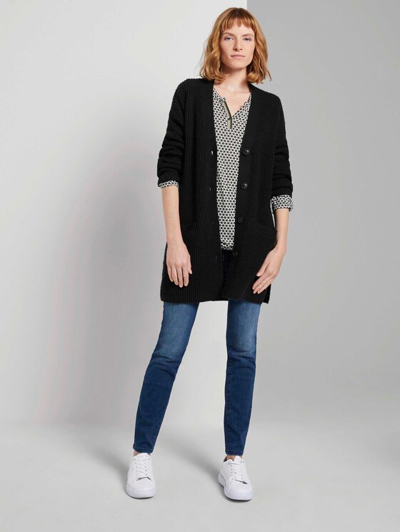 Gemustertes Henley-Shirt - Frauen - dark rosin black minimal Gemustertes Henley-Shirt - Frauen - dark rosin black minimal - 3 - TOM TAILOR