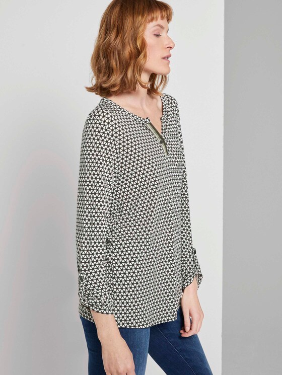 Gemustertes Henley-Shirt - Frauen - dark rosin black minimal Gemustertes Henley-Shirt - Frauen - dark rosin black minimal - 5 - TOM TAILOR