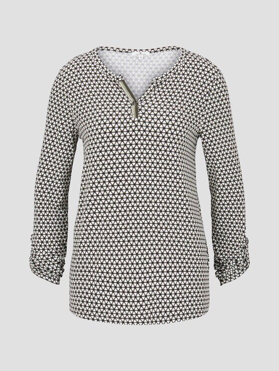 Gemustertes Henley-Shirt - Frauen - dark rosin black minimal Gemustertes Henley-Shirt - Frauen - dark rosin black minimal - 7 - TOM TAILOR