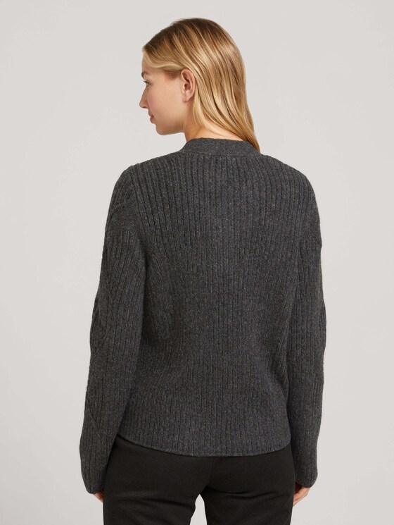 Strukturierter Cardigan mit Rippbündchen - Frauen - Shale Grey Melange Strukturierter Cardigan mit Rippbündchen - Frauen - Shale Grey Melange - 2 - TOM TAILOR Denim