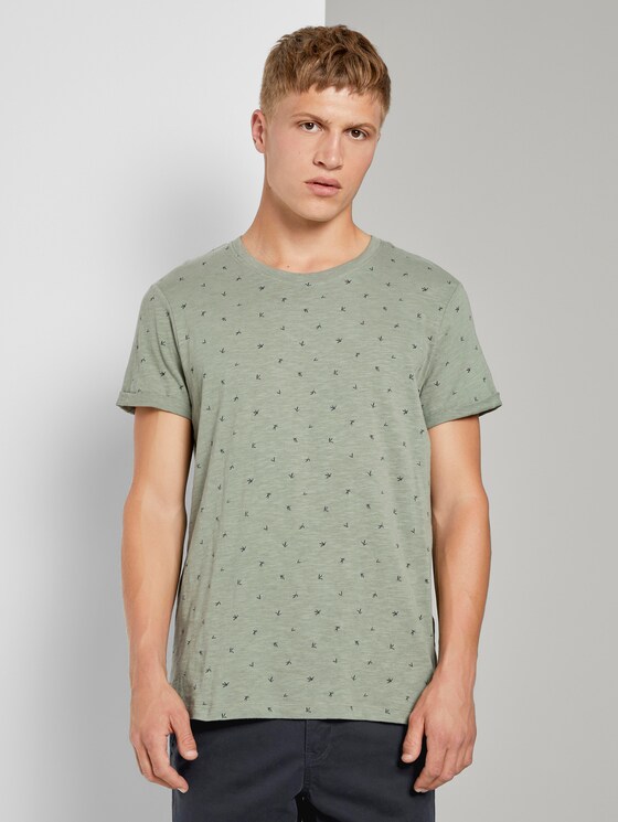 Gemustertes T-Shirt - Männer - green organic leaf print Gemustertes T-Shirt - Männer - green organic leaf print - 1 - TOM TAILOR Denim