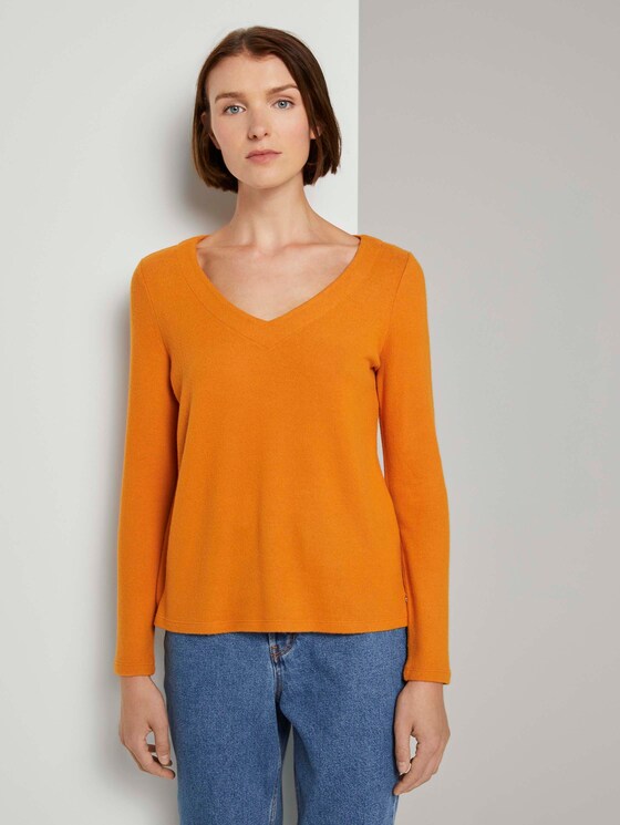 Weicher Pullover mit V-Ausschnitt - Frauen - orange yellow Weicher Pullover mit V-Ausschnitt - Frauen - orange yellow - 1 - TOM TAILOR Denim