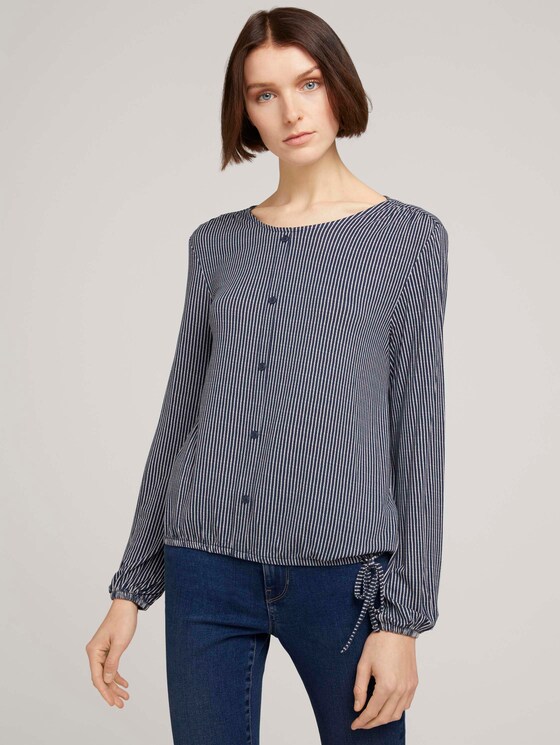 Fein gestreiftes Shirt mit Knopfleiste - Frauen - navy white vertical stripe Fein gestreiftes Shirt mit Knopfleiste - Frauen - navy white vertical stripe - 1 - TOM TAILOR Denim