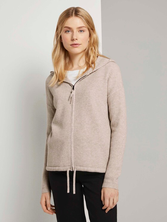 Ripp-Strickjacke mit Kapuze - Frauen - desert sand melange Ripp-Strickjacke mit Kapuze - Frauen - desert sand melange - 1 - TOM TAILOR