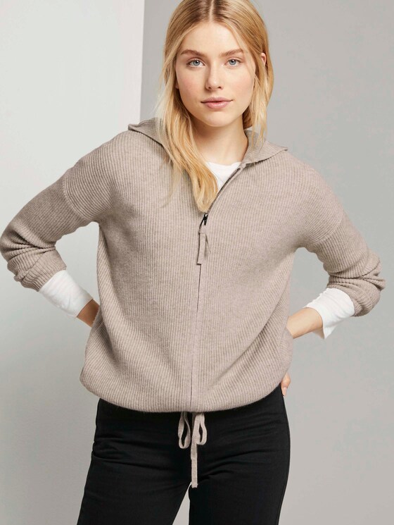 Ripp-Strickjacke mit Kapuze - Frauen - desert sand melange Ripp-Strickjacke mit Kapuze - Frauen - desert sand melange - 5 - TOM TAILOR