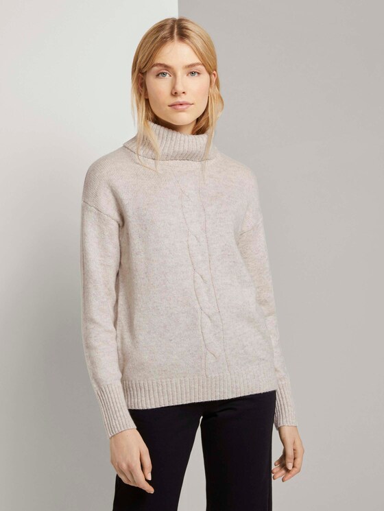 Rollkragenpullover mit Zopfmuster - Frauen - desert sand melange Rollkragenpullover mit Zopfmuster - Frauen - desert sand melange - 1 - TOM TAILOR