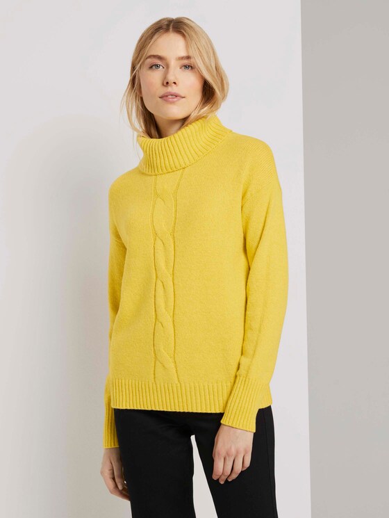Rollkragenpullover mit Zopfmuster - Frauen - california sand melange Rollkragenpullover mit Zopfmuster - Frauen - california sand melange - 1 - TOM TAILOR