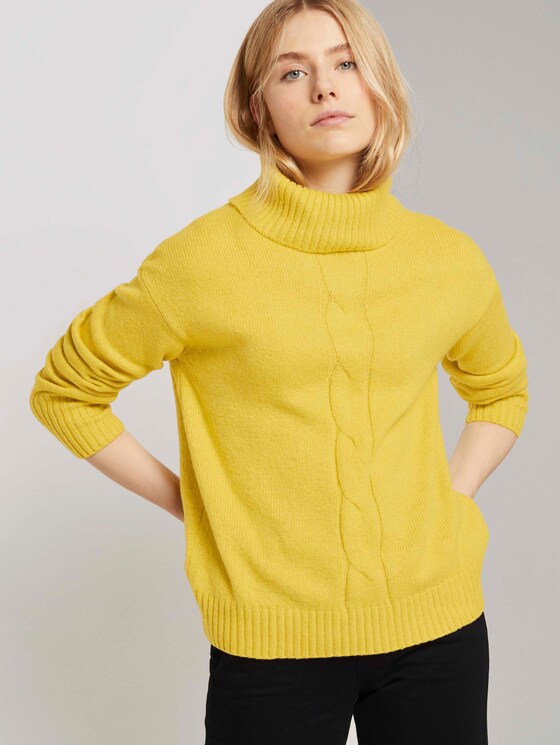 Rollkragenpullover mit Zopfmuster - Frauen - california sand melange Rollkragenpullover mit Zopfmuster - Frauen - california sand melange - 5 - TOM TAILOR