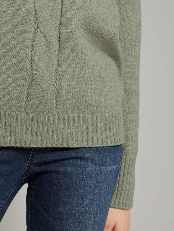 Rollkragenpullover mit Zopfmuster - Frauen - calm green melange Rollkragenpullover mit Zopfmuster - Frauen - calm green melange - 10 - TOM TAILOR