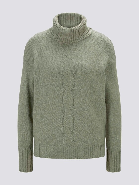 Rollkragenpullover mit Zopfmuster - Frauen - calm green melange Rollkragenpullover mit Zopfmuster - Frauen - calm green melange - 7 - TOM TAILOR