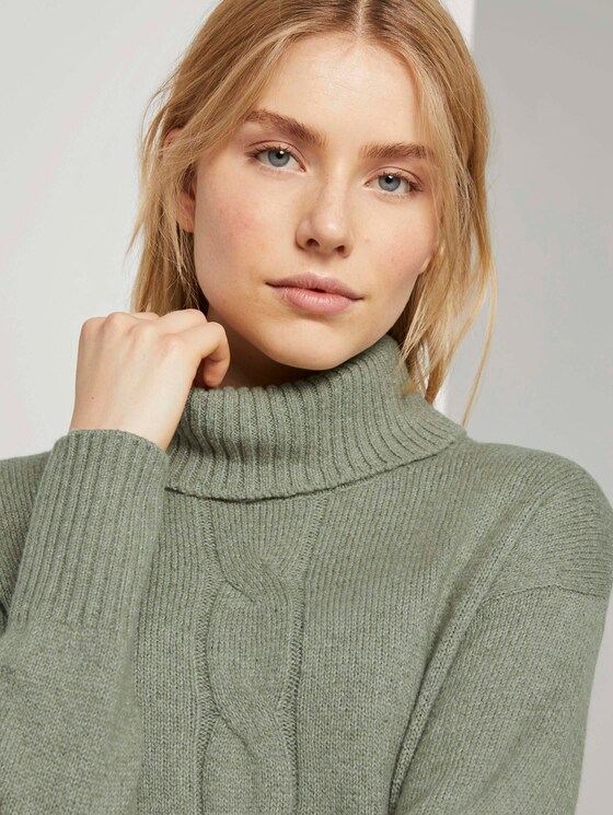 Rollkragenpullover mit Zopfmuster - Frauen - calm green melange Rollkragenpullover mit Zopfmuster - Frauen - calm green melange - 9 - TOM TAILOR