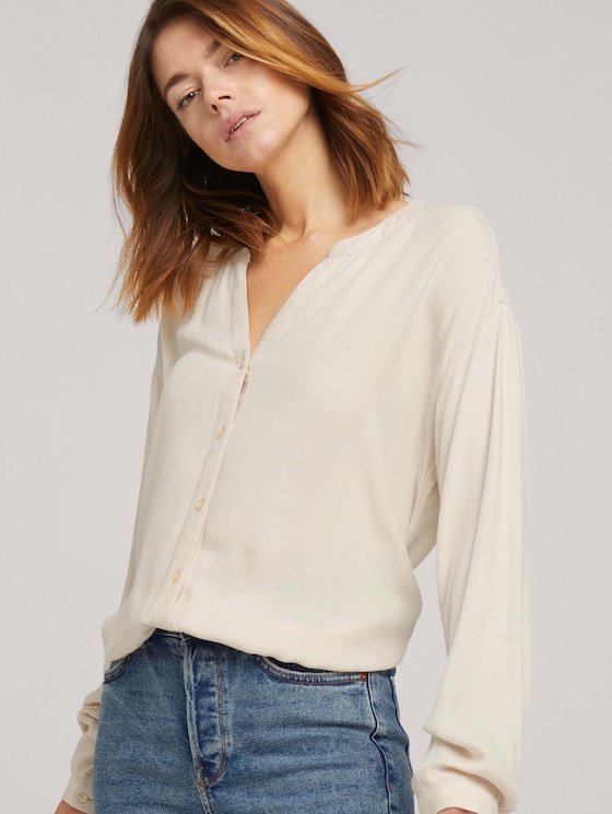 Bluse mit Tunnelzug - Frauen - cozy beige melange Bluse mit Tunnelzug - Frauen - cozy beige melange - 5 - TOM TAILOR Denim