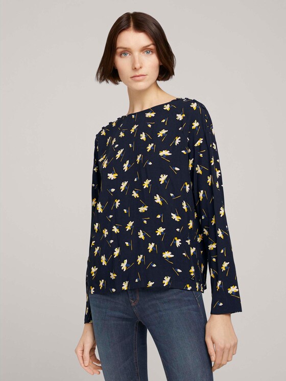 Lockere Bluse mit Knopfleisten - Frauen - navy flower alloverprint Lockere Bluse mit Knopfleisten - Frauen - navy flower alloverprint - 1 - TOM TAILOR Denim