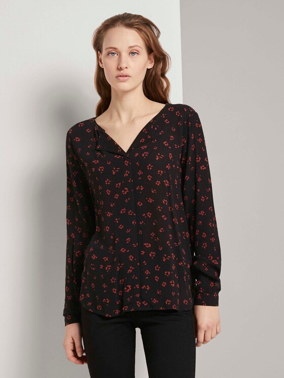 Gemusterte Bluse mit V-Ausschnitt - Frauen - black rust flower print Gemusterte Bluse mit V-Ausschnitt - Frauen - black rust flower print - 1 - TOM TAILOR Denim