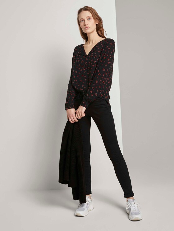 Gemusterte Bluse mit V-Ausschnitt - Frauen - black rust flower print Gemusterte Bluse mit V-Ausschnitt - Frauen - black rust flower print - 3 - TOM TAILOR Denim