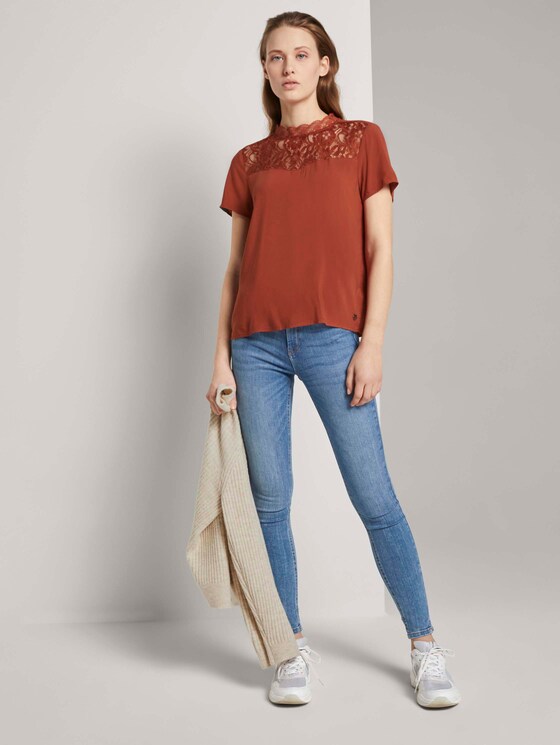 T-Shirt mit Spitze - Frauen - Rust Orange T-Shirt mit Spitze - Frauen - Rust Orange - 3 - TOM TAILOR Denim