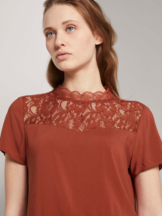 T-Shirt mit Spitze - Frauen - Rust Orange T-Shirt mit Spitze - Frauen - Rust Orange - 9 - TOM TAILOR Denim