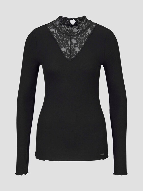 Langarmshirt mit Spitze - Frauen - Deep Black Langarmshirt mit Spitze - Frauen - Deep Black - 7 - TOM TAILOR Denim