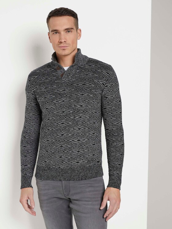 Troyer Pullover mit Strukturmuster - Männer - black white grey mouline Troyer Pullover mit Strukturmuster - Männer - black white grey mouline - 1 - TOM TAILOR