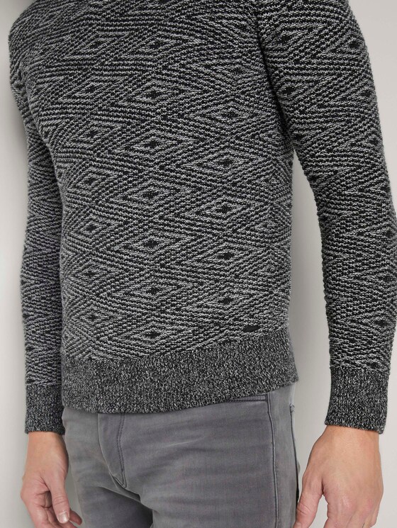 Troyer Pullover mit Strukturmuster - Männer - black white grey mouline Troyer Pullover mit Strukturmuster - Männer - black white grey mouline - 10 - TOM TAILOR
