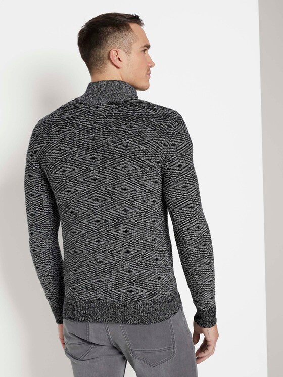 Troyer Pullover mit Strukturmuster - Männer - black white grey mouline Troyer Pullover mit Strukturmuster - Männer - black white grey mouline - 2 - TOM TAILOR