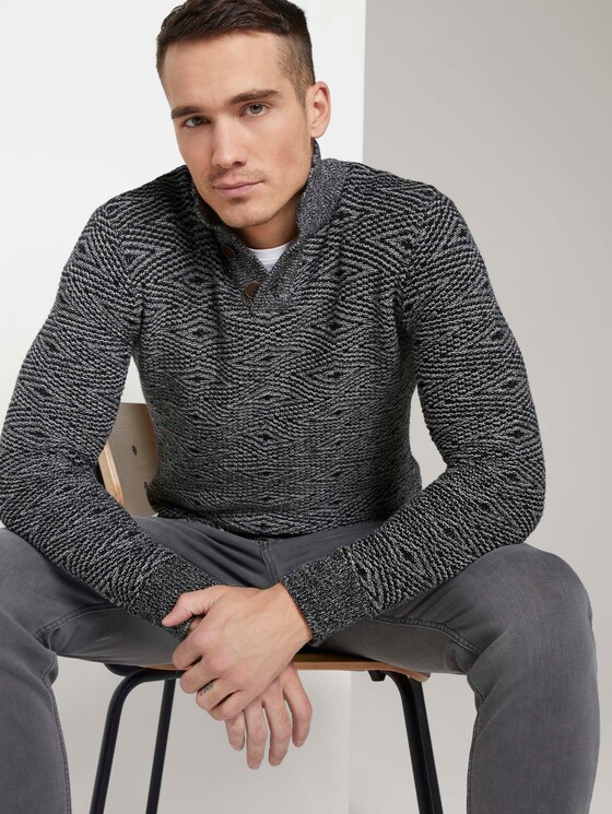 Troyer Pullover mit Strukturmuster - Männer - black white grey mouline Troyer Pullover mit Strukturmuster - Männer - black white grey mouline - 5 - TOM TAILOR
