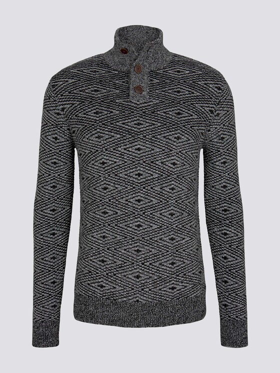 Troyer Pullover mit Strukturmuster - Männer - black white grey mouline Troyer Pullover mit Strukturmuster - Männer - black white grey mouline - 7 - TOM TAILOR
