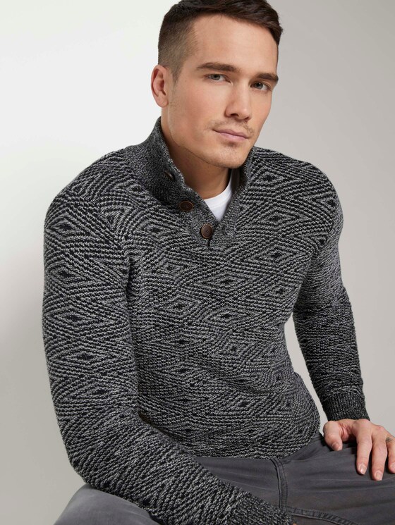 Troyer Pullover mit Strukturmuster - Männer - black white grey mouline Troyer Pullover mit Strukturmuster - Männer - black white grey mouline - 9 - TOM TAILOR