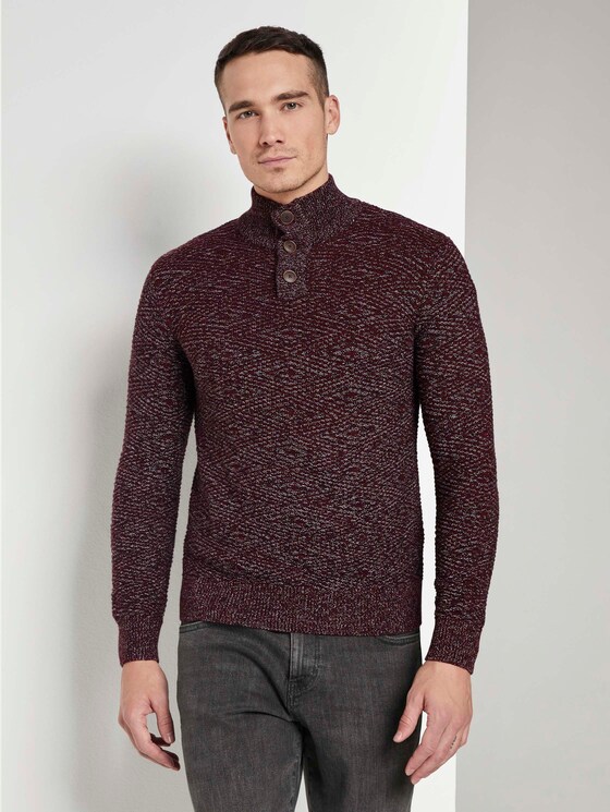 Troyer Pullover met getextureerd patroon - Mannen - purple black grey mouline Troyer Pullover met getextureerd patroon - Mannen - purple black grey mouline - 1 - TOM TAILOR