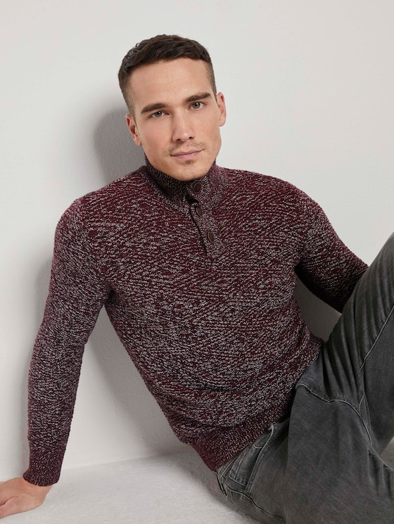 Troyer Pullover met getextureerd patroon - Mannen - purple black grey mouline Troyer Pullover met getextureerd patroon - Mannen - purple black grey mouline - 5 - TOM TAILOR