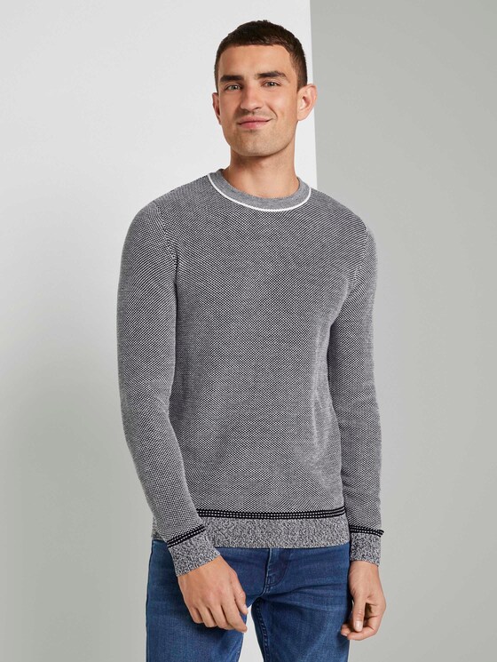 Fein gemusterter Pullover - Männer - black white birdseye jacquard Fein gemusterter Pullover - Männer - black white birdseye jacquard - 1 - TOM TAILOR