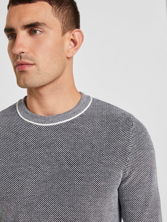 Fein gemusterter Pullover - Männer - black white birdseye jacquard Fein gemusterter Pullover - Männer - black white birdseye jacquard - 9 - TOM TAILOR
