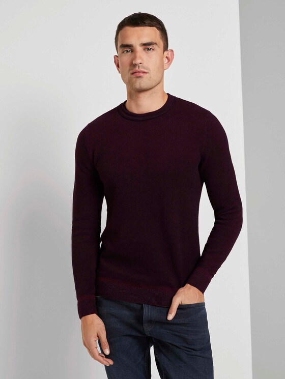 Fein gemusterter Pullover - Männer - purple black birdseye jacquard Fein gemusterter Pullover - Männer - purple black birdseye jacquard - 1 - TOM TAILOR
