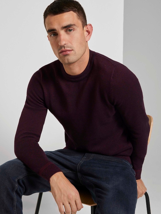 Fein gemusterter Pullover - Männer - purple black birdseye jacquard Fein gemusterter Pullover - Männer - purple black birdseye jacquard - 5 - TOM TAILOR