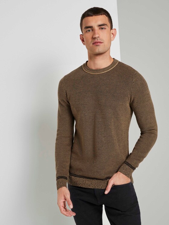 Fein gemusterter Pullover - Männer - black beige birdseye jacquard Fein gemusterter Pullover - Männer - black beige birdseye jacquard - 1 - TOM TAILOR