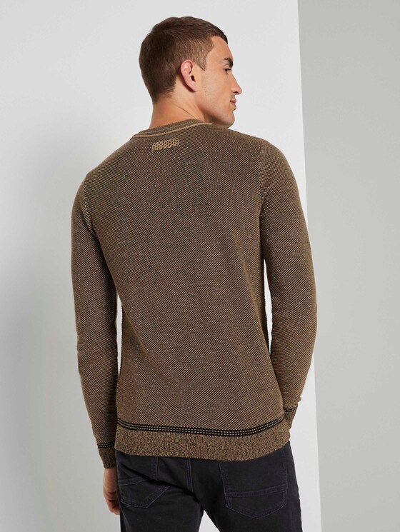 Fein gemusterter Pullover - Männer - black beige birdseye jacquard Fein gemusterter Pullover - Männer - black beige birdseye jacquard - 2 - TOM TAILOR