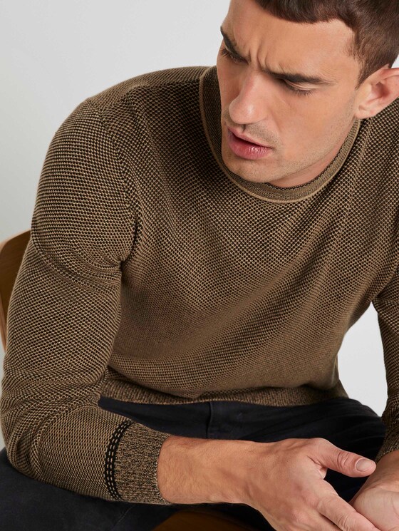 Fein gemusterter Pullover - Männer - black beige birdseye jacquard Fein gemusterter Pullover - Männer - black beige birdseye jacquard - 9 - TOM TAILOR