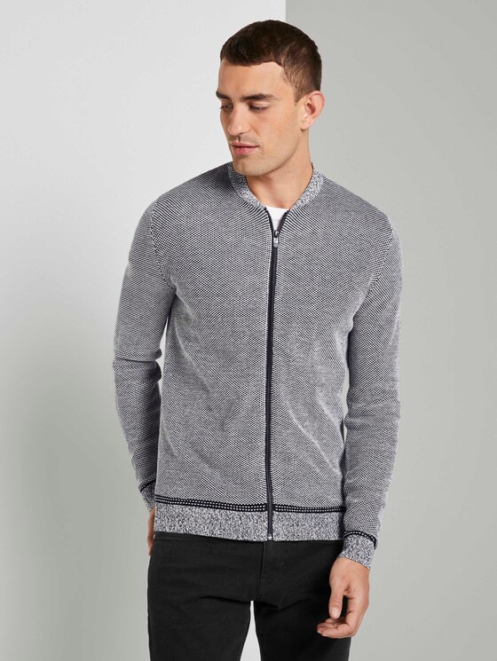 Fein gemusterte Strickjacke - Männer - black white birdseye jacquard Fein gemusterte Strickjacke - Männer - black white birdseye jacquard - 1 - TOM TAILOR