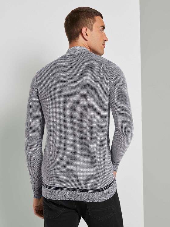Fein gemusterte Strickjacke - Männer - black white birdseye jacquard Fein gemusterte Strickjacke - Männer - black white birdseye jacquard - 2 - TOM TAILOR