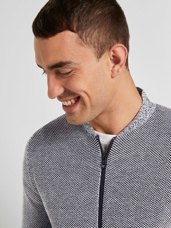 Fein gemusterte Strickjacke - Männer - black white birdseye jacquard Fein gemusterte Strickjacke - Männer - black white birdseye jacquard - 9 - TOM TAILOR