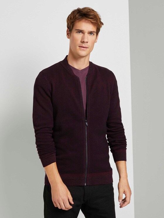 Fein gemusterte Strickjacke - Männer - purple black birdseye jacquard Fein gemusterte Strickjacke - Männer - purple black birdseye jacquard - 1 - TOM TAILOR