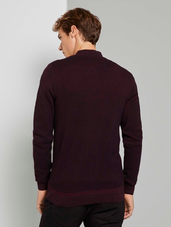 Fein gemusterte Strickjacke - Männer - purple black birdseye jacquard Fein gemusterte Strickjacke - Männer - purple black birdseye jacquard - 2 - TOM TAILOR