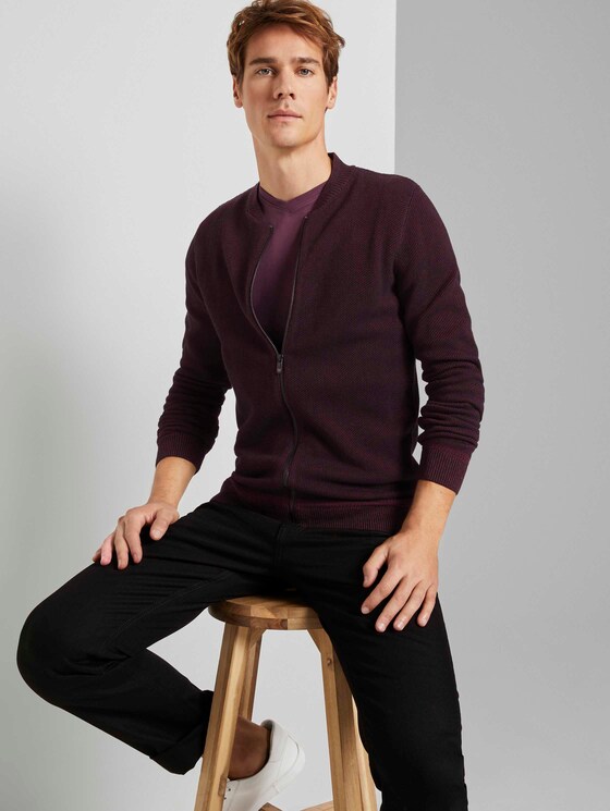 Fein gemusterte Strickjacke - Männer - purple black birdseye jacquard Fein gemusterte Strickjacke - Männer - purple black birdseye jacquard - 5 - TOM TAILOR