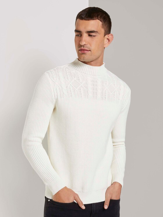 Stehkragen Pullover mit Strukturmuster - Männer - Light Marsmallow Stehkragen Pullover mit Strukturmuster - Männer - Light Marsmallow - 1 - TOM TAILOR