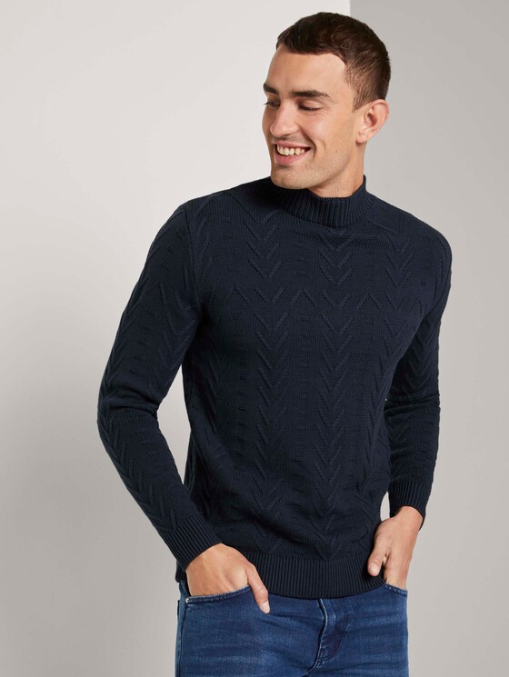 Trui met opstaande kraag met getextureerd patroon - Mannen - Sky Captain Blue Trui met opstaande kraag met getextureerd patroon - Mannen - Sky Captain Blue - 5 - TOM TAILOR