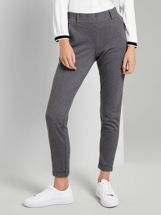 Gemusterte Loose Fit Hose - Frauen - dark grey herringbone Gemusterte Loose Fit Hose - Frauen - dark grey herringbone - 1 - TOM TAILOR
