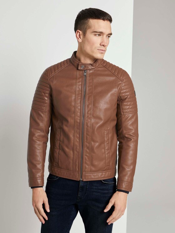Bikerjacke mit Stehkragen aus Lederimitat - Männer - mid brown fake leather Bikerjacke mit Stehkragen aus Lederimitat - Männer - mid brown fake leather - 1 - TOM TAILOR