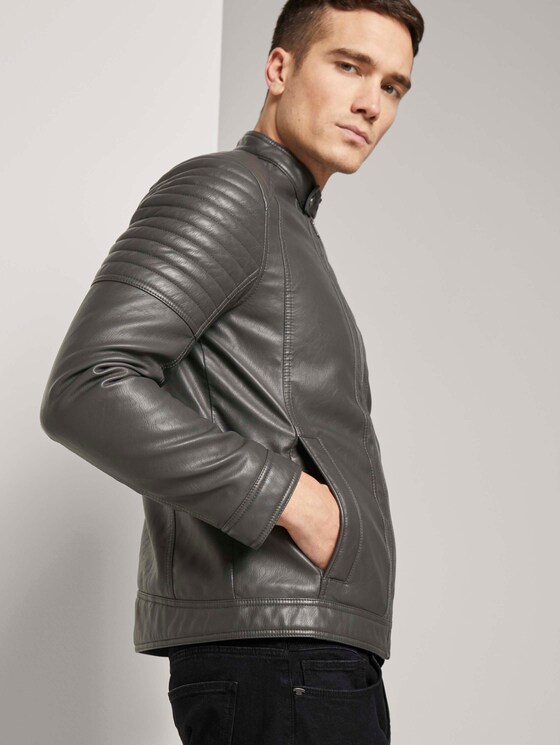 Bikerjacke mit Stehkragen aus Lederimitat - Männer - stone grey fake leather Bikerjacke mit Stehkragen aus Lederimitat - Männer - stone grey fake leather - 10 - TOM TAILOR