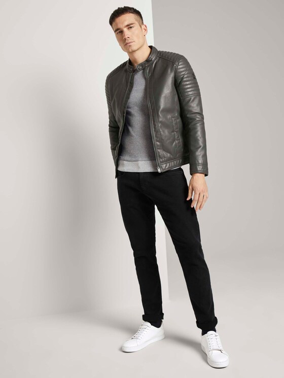 Bikerjacke mit Stehkragen aus Lederimitat - Männer - stone grey fake leather Bikerjacke mit Stehkragen aus Lederimitat - Männer - stone grey fake leather - 3 - TOM TAILOR